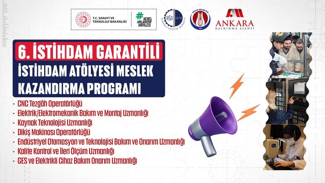 Ankara’da istihdam garantili 6. İstihdam Atölyesi Meslek Kazandırma Programı başlıyor