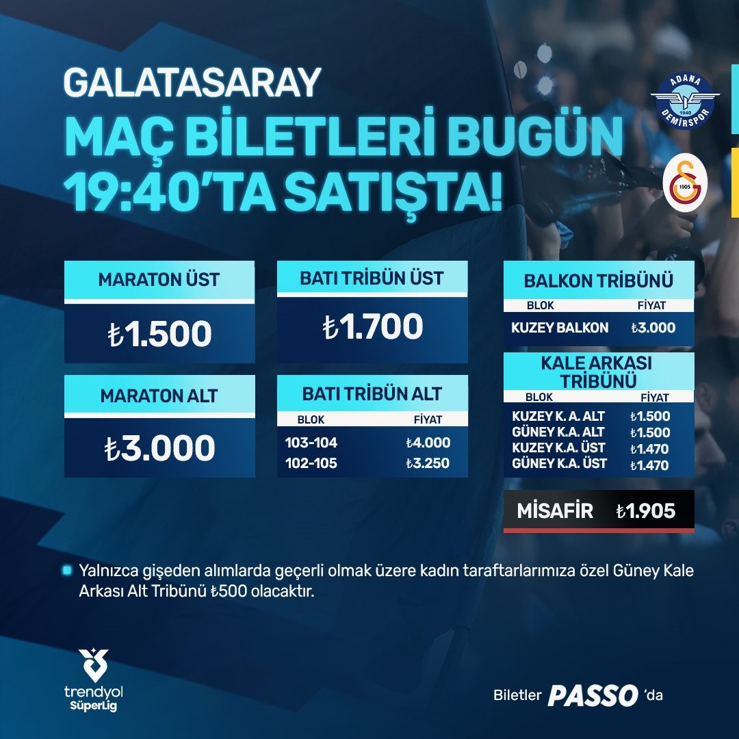 Adana Demirspor - Galatasaray  maçının biletleri satışa çıktı