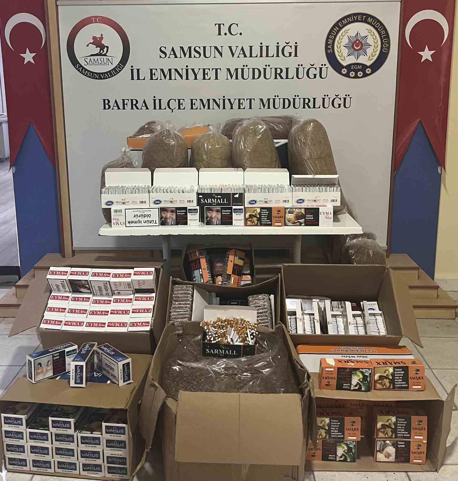 Bafra’da kaçak tütün ve makaron ele geçirildi