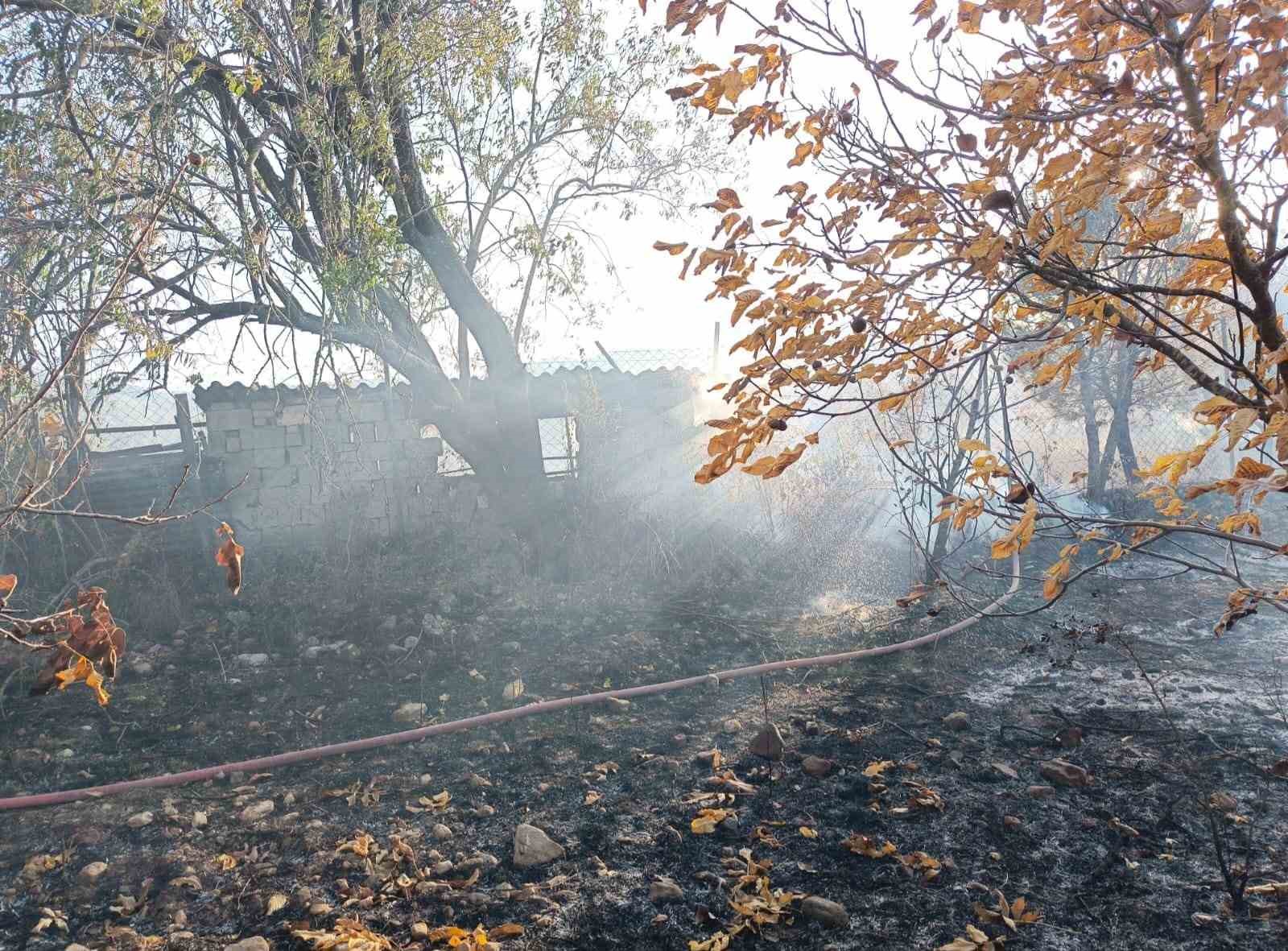 Bahçede çıkan yangın ağaçlık alana sıçramadan söndürüldü