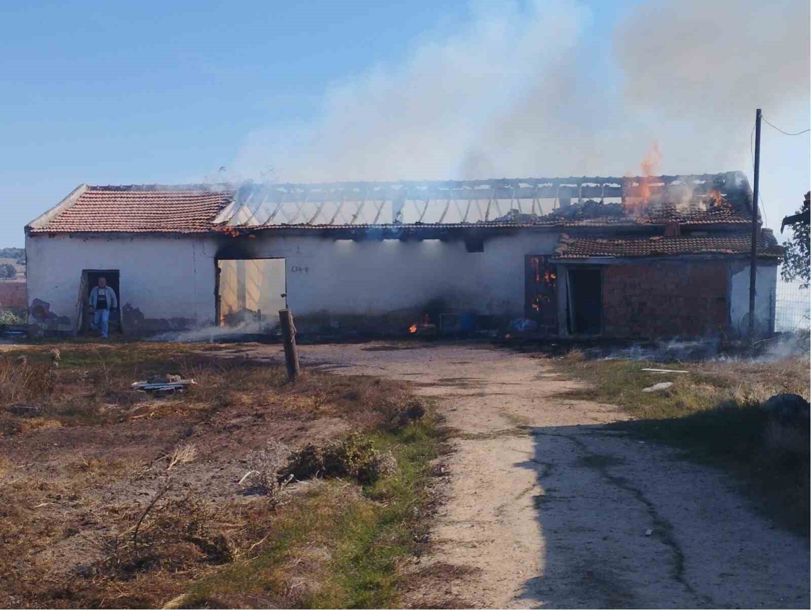 Enez’de çıkan yangında 15 ton buğday ve 500 saman balyası küle döndü