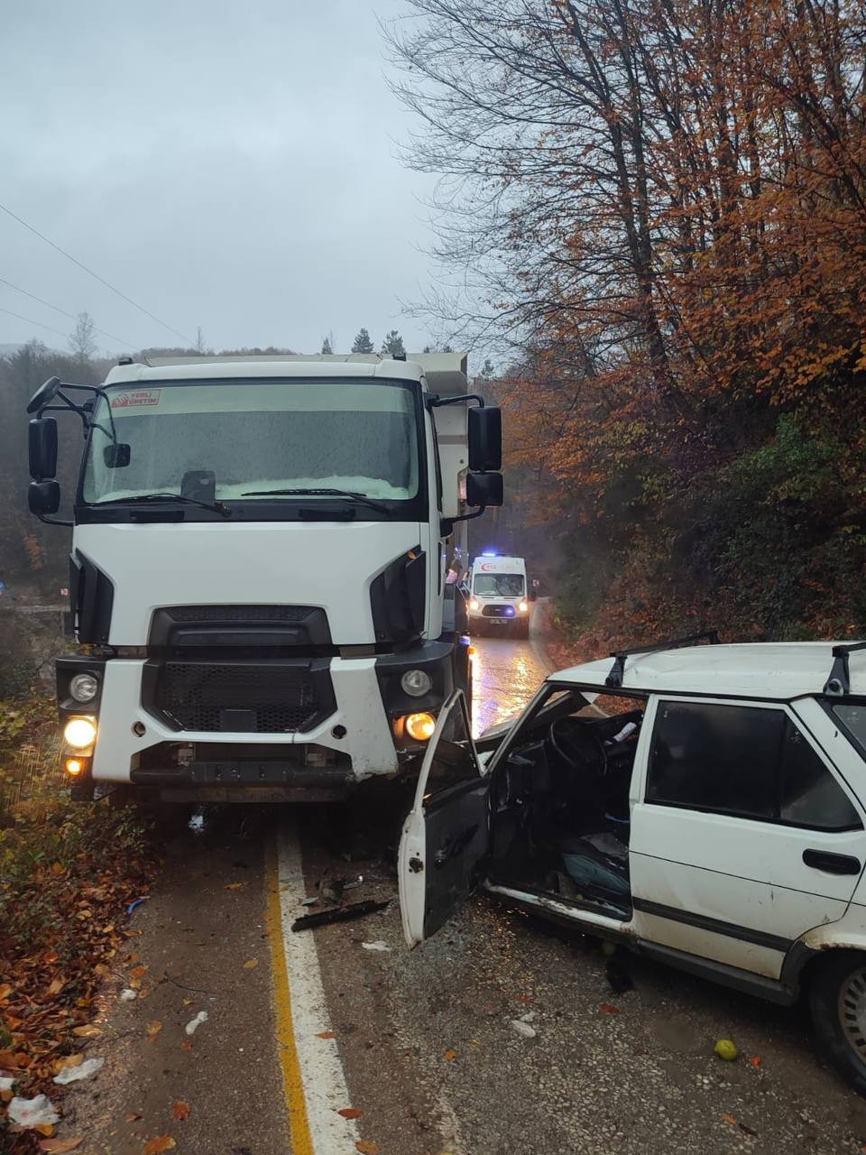 Sinop’ta otomobil ile kamyon kafa kafaya çarpıştı: 1 yaralı