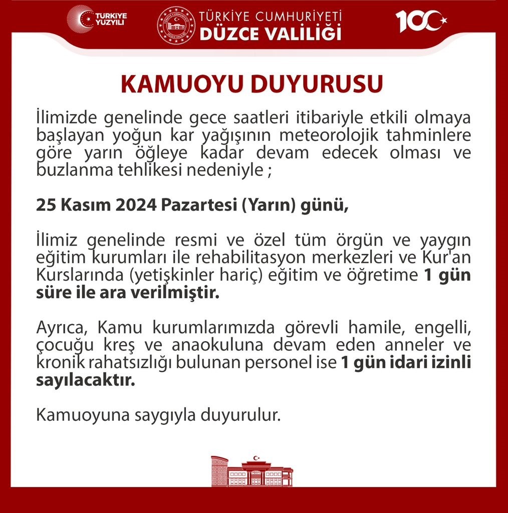 Düzce’de eğitime kar engeli