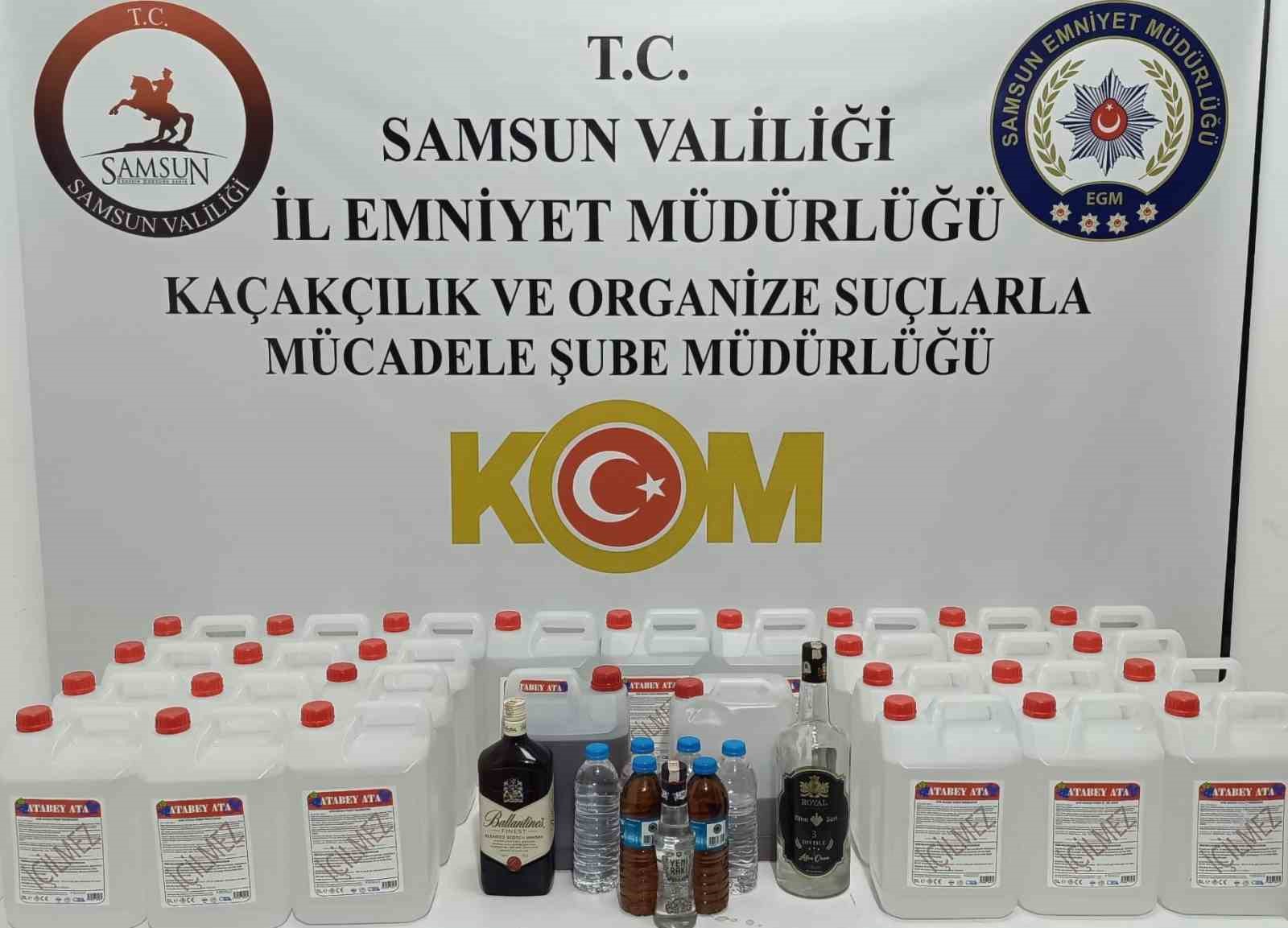 Samsun’da 130 litre etil alkol ve 16 litre sahte içki ele geçirildi