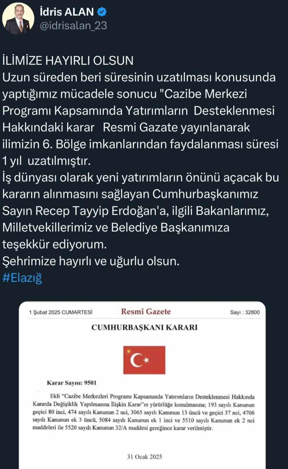 Başkan Alan müjdeyi verdi, 6 bölge teşvikleri bir yıl uzatıldı