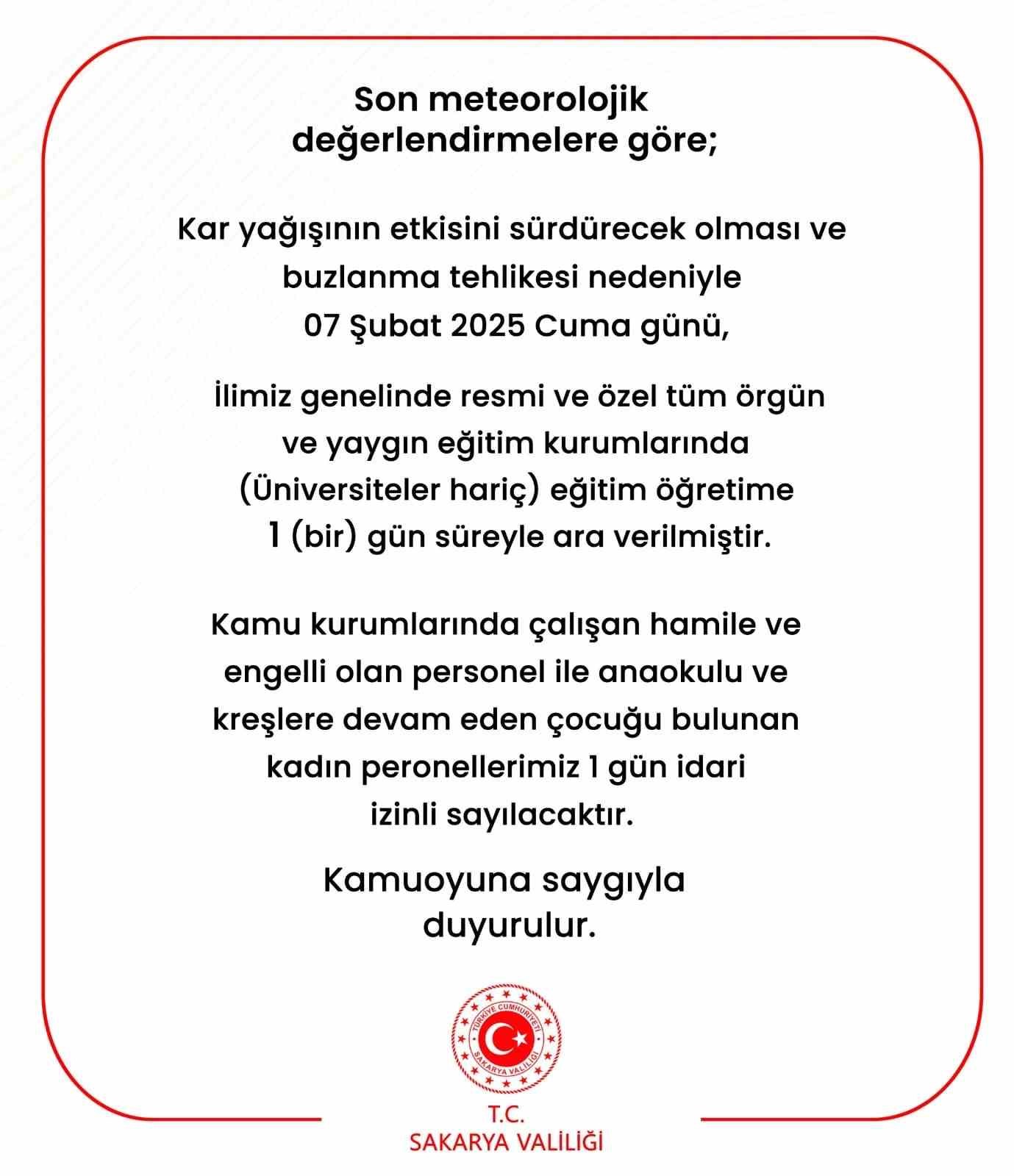 Sakarya’da eğitime 1 günlük daha kar engeli