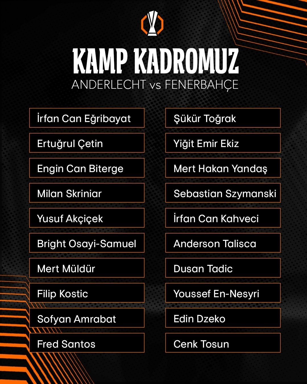 Fenerbahçe’nin Anderlecht maçı kamp kadrosu belli oldu
