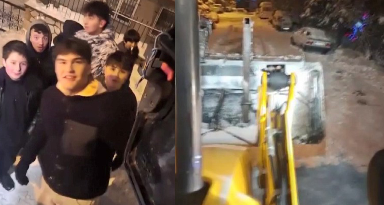 Buz tutan yolda kayan gençler ile operatör arasında güldüren diyalog
