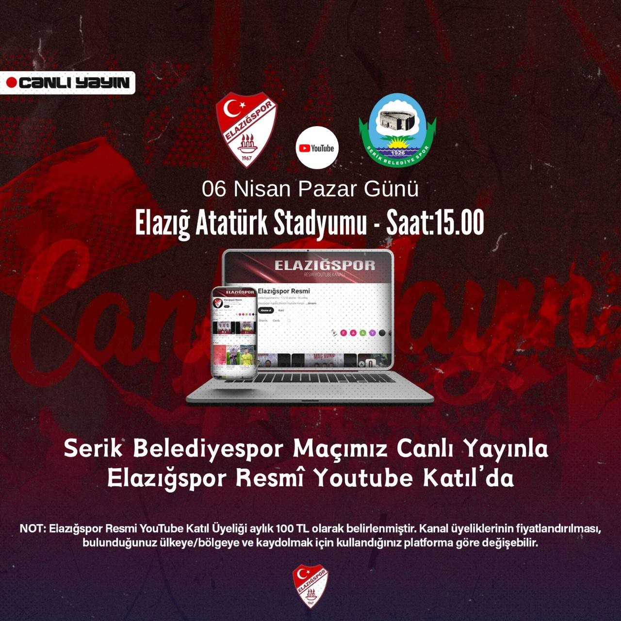 Elazığspor-Serik Belediyespor maçı canlı yayınlanacak