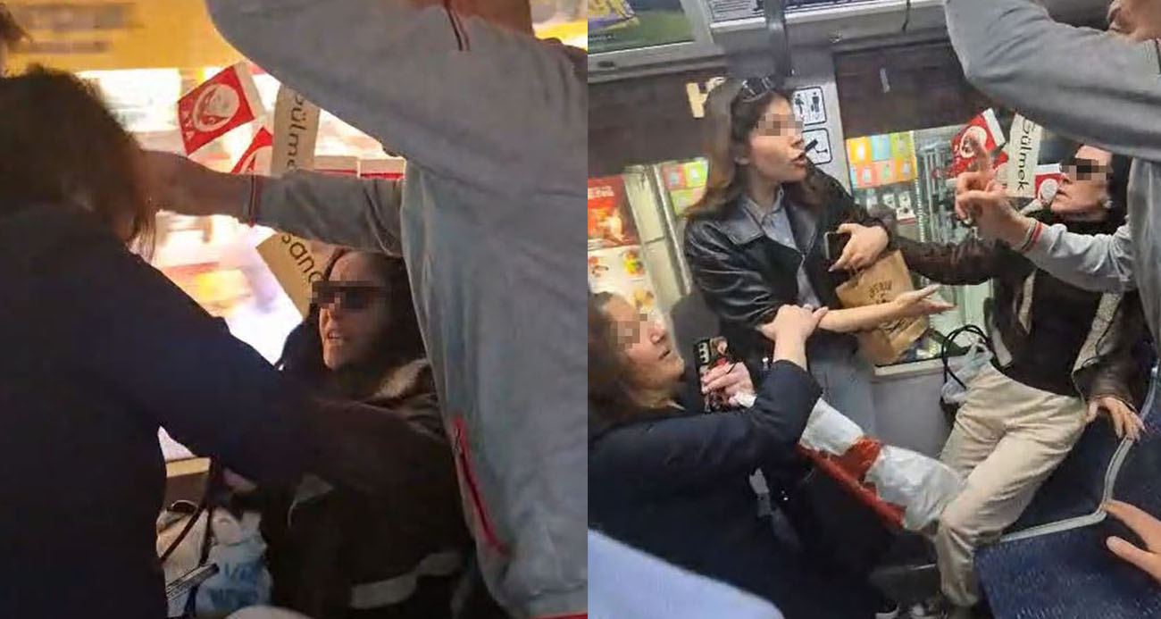 İstanbul’da tramvayda yolcuların koltuk kavgası kamerada