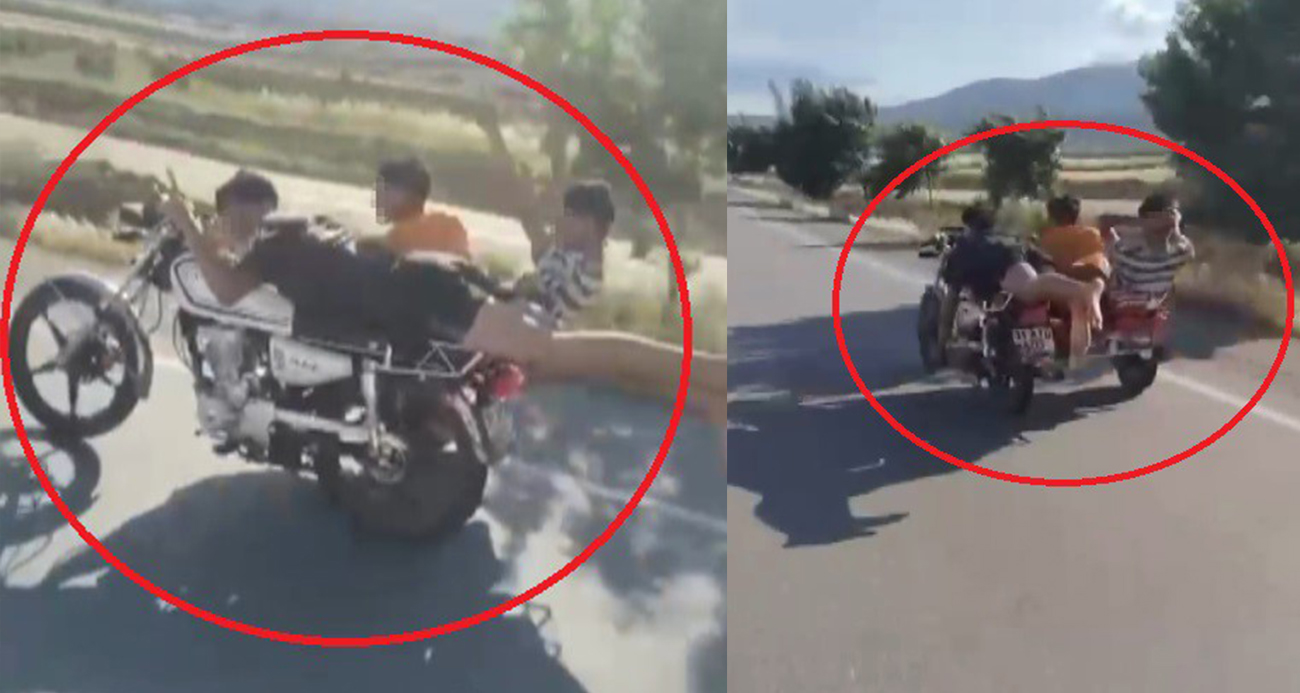 Motosikleti üzerine yatarak sürdü, yanındaki 2 kişinin de canını hiçe saydı