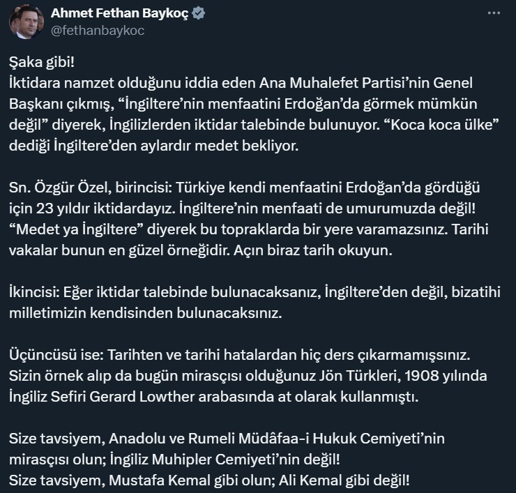 AK Partili Baykoç’tan Özgür Özel’e tepki: 