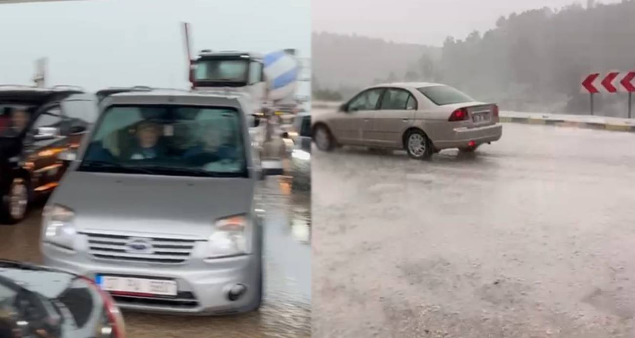 Kastamonu’da dolu etkili oldu, sürücüler köprü altına girerek araçlarını korumaya çalıştı