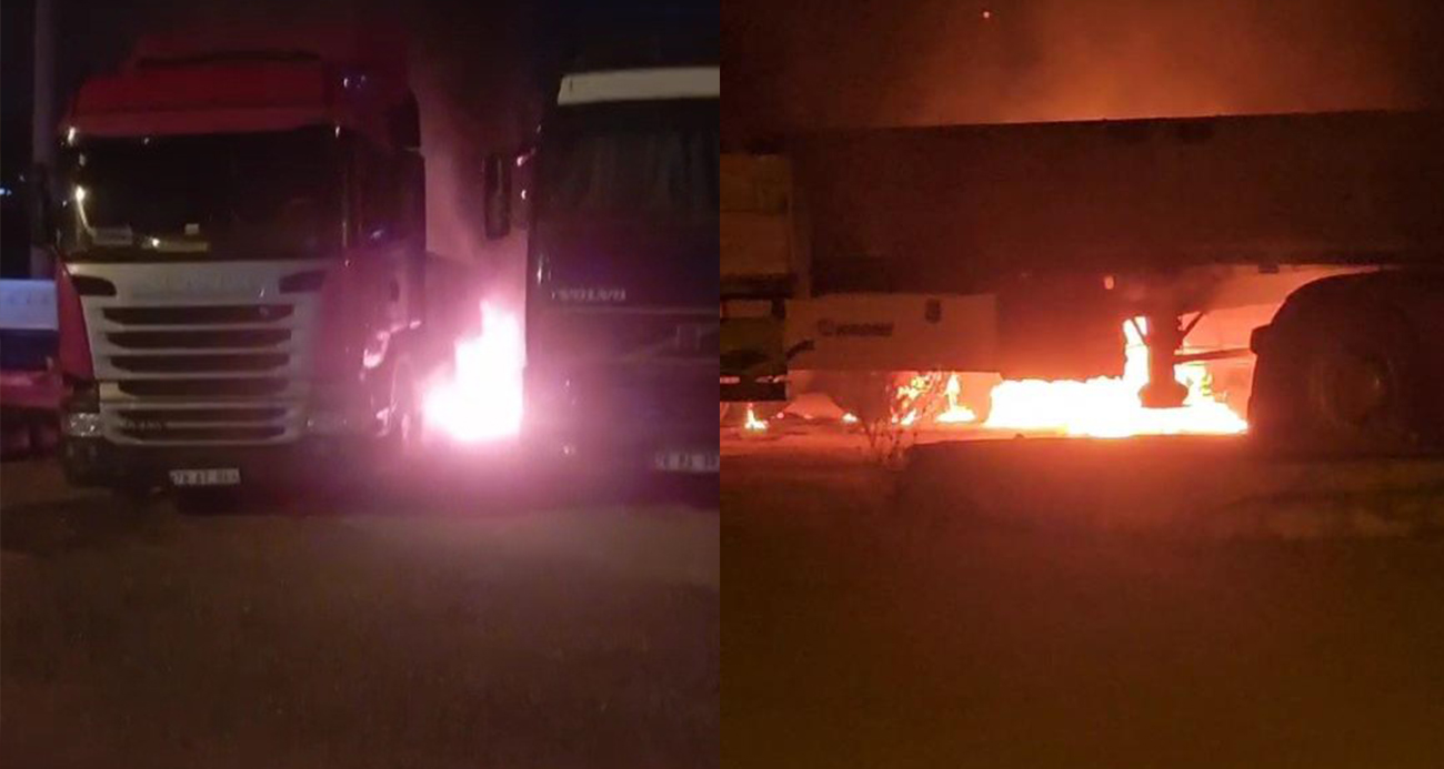 Park halindeki tırların dorselerini ateşe verdiler