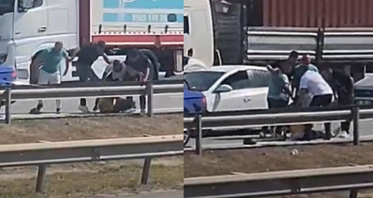 Otoyolda sürücü önce dövüldü sonra suyla ayıltılmaya çalışıldı: O anlar kamerada