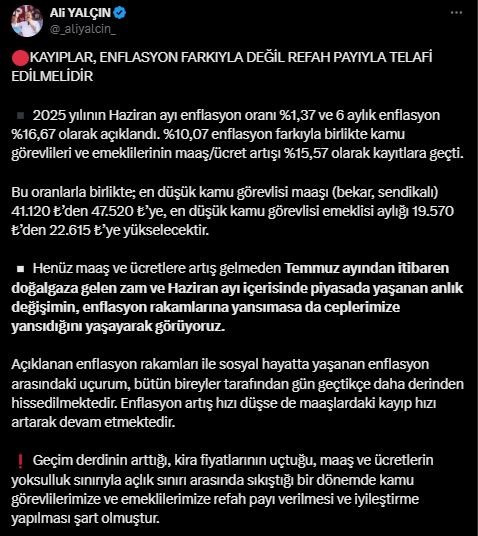 Memur-Sen Genel Başkanı Yalçın’dan 