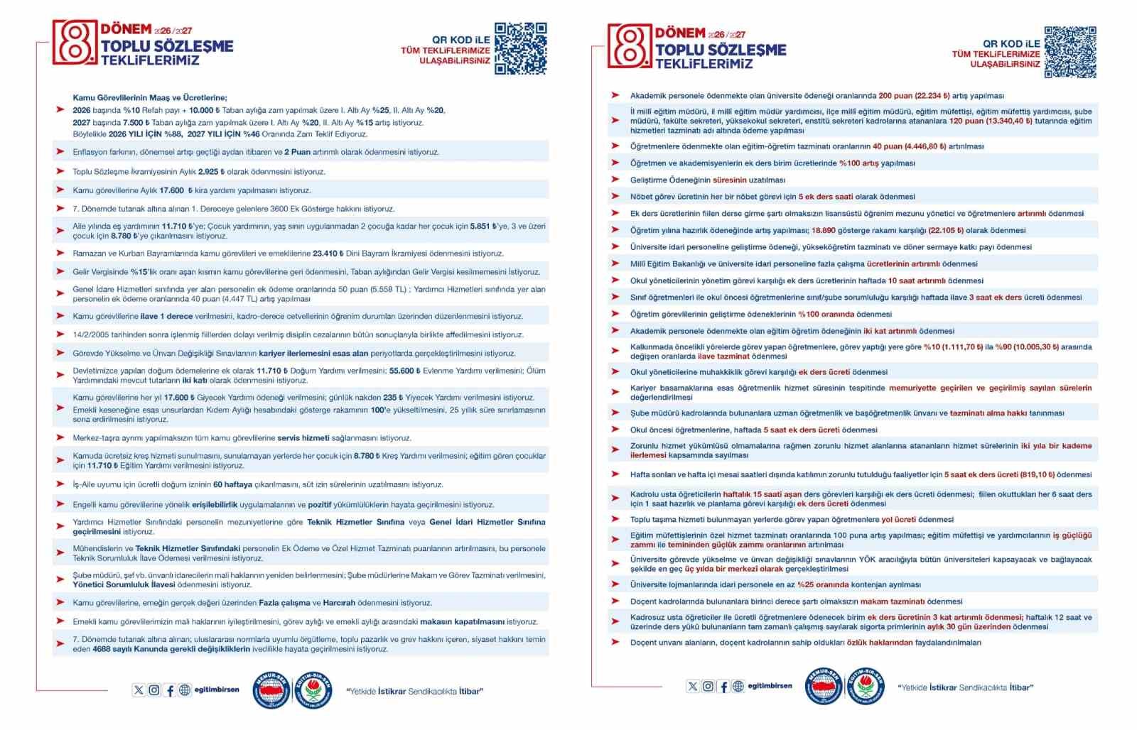 Eğitim-Bir-Sen, eğitimcilerin taleplerini 93 madde ile toplu sözleşme masasına taşıyor