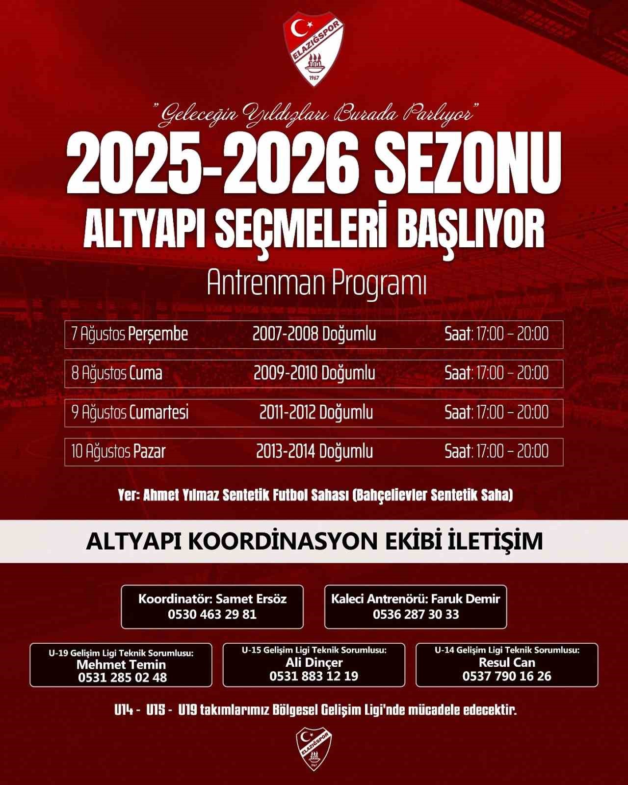 Elazığspor altyapı seçmeleri başlıyor