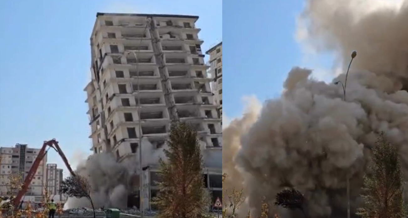 Kahramanmaraş’ta hasarlı bina böyle yıkıldı