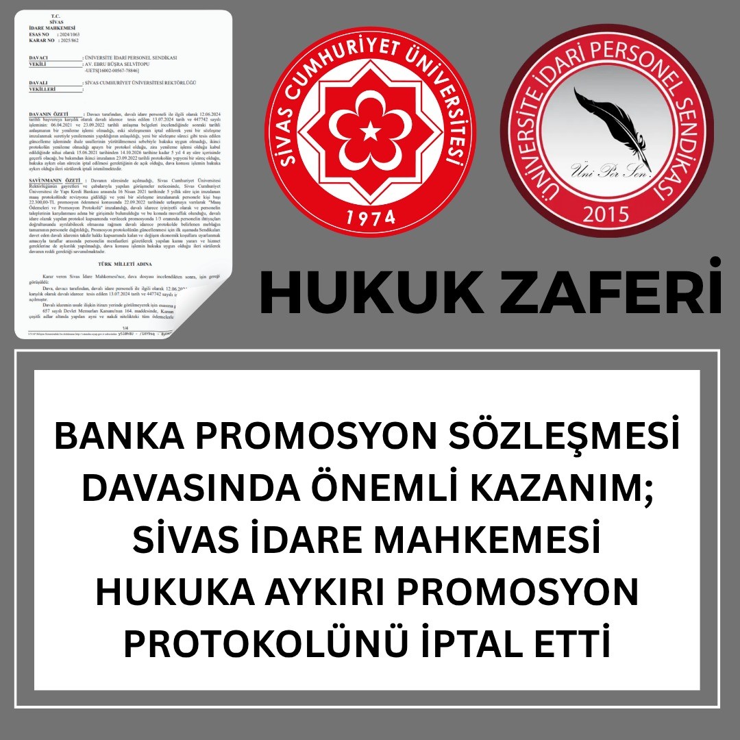 Üni-Per-Sen’den yargı zaferi: Sivas Cumhuriyet Üniversitesi’nde banka promosyon protokolüne iptal kararı