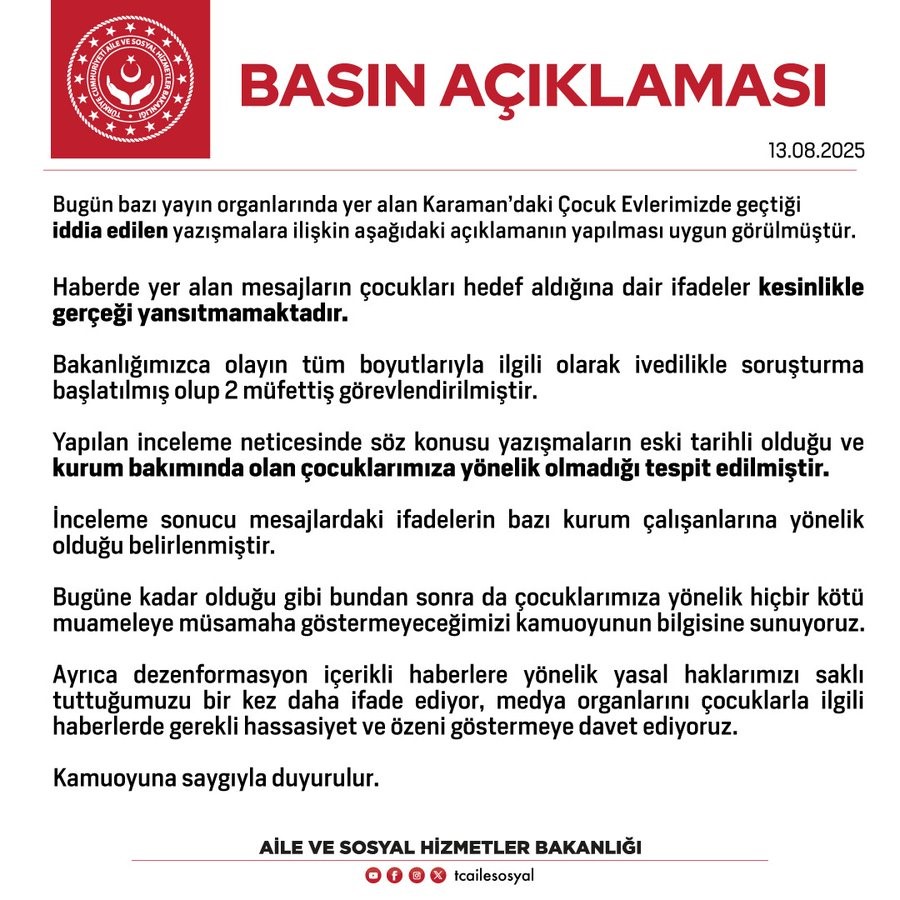 Aile ve Sosyal Hizmetler Bakanlığı: 