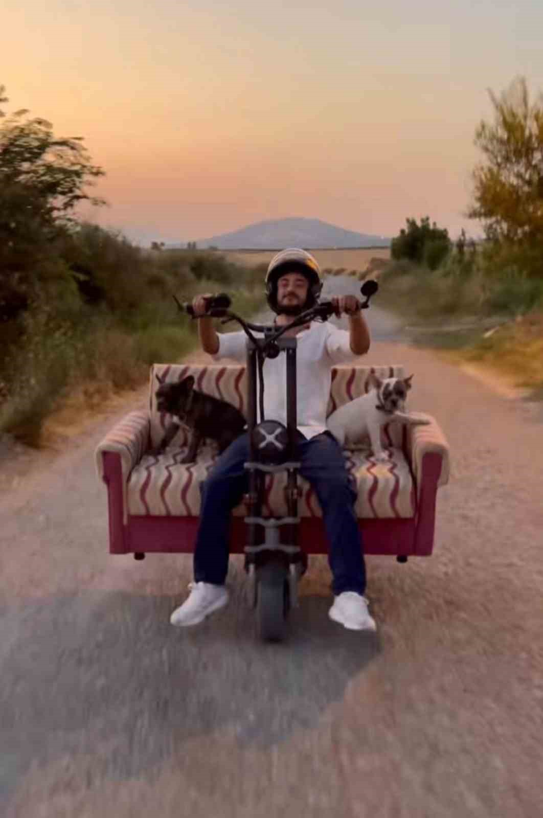 Scootere koltuk monte edip, köpekleriyle yolculuk yaptı