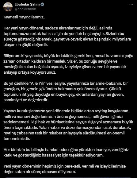 RTÜK Başkanı Şahin: 