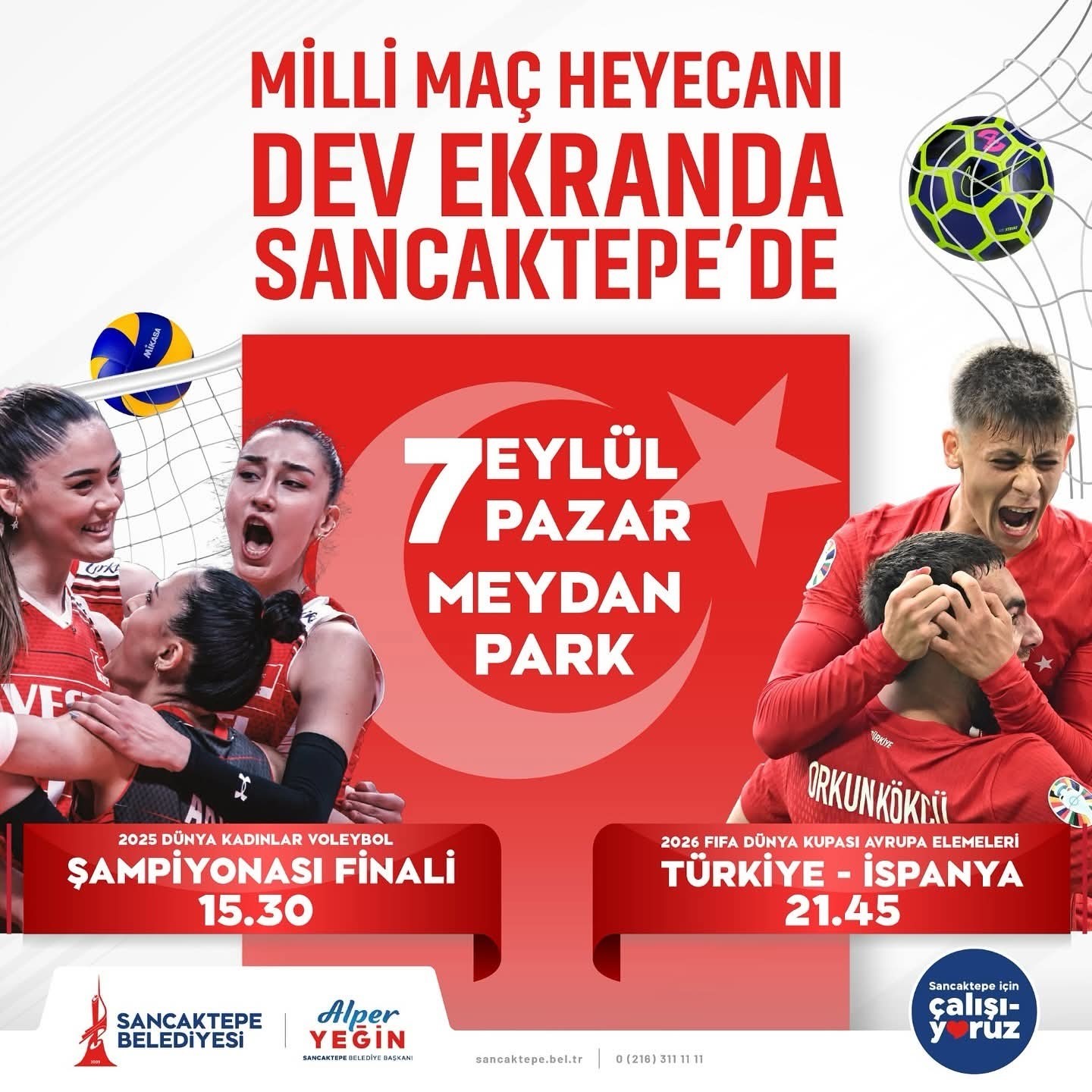 Sancaktepe’de voleybol ve futbolda milli maç heyecanı dev ekranda