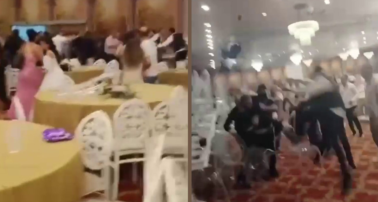 Düğünde uçan tekmeli kavga kamerada