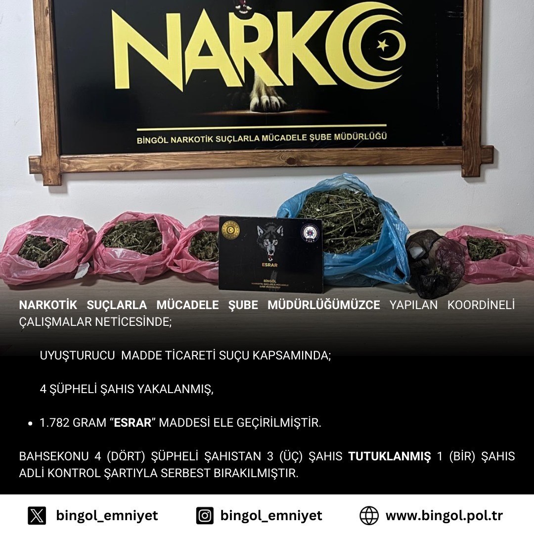 Bingöl’de uyuşturucu operasyonu: 3 tutuklama