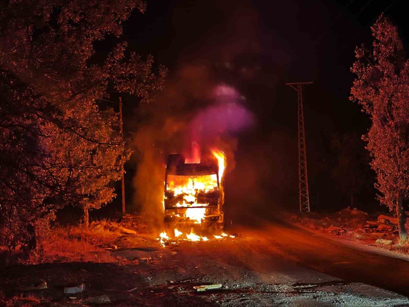 Park halindeki kamyon cayır cayır yandı