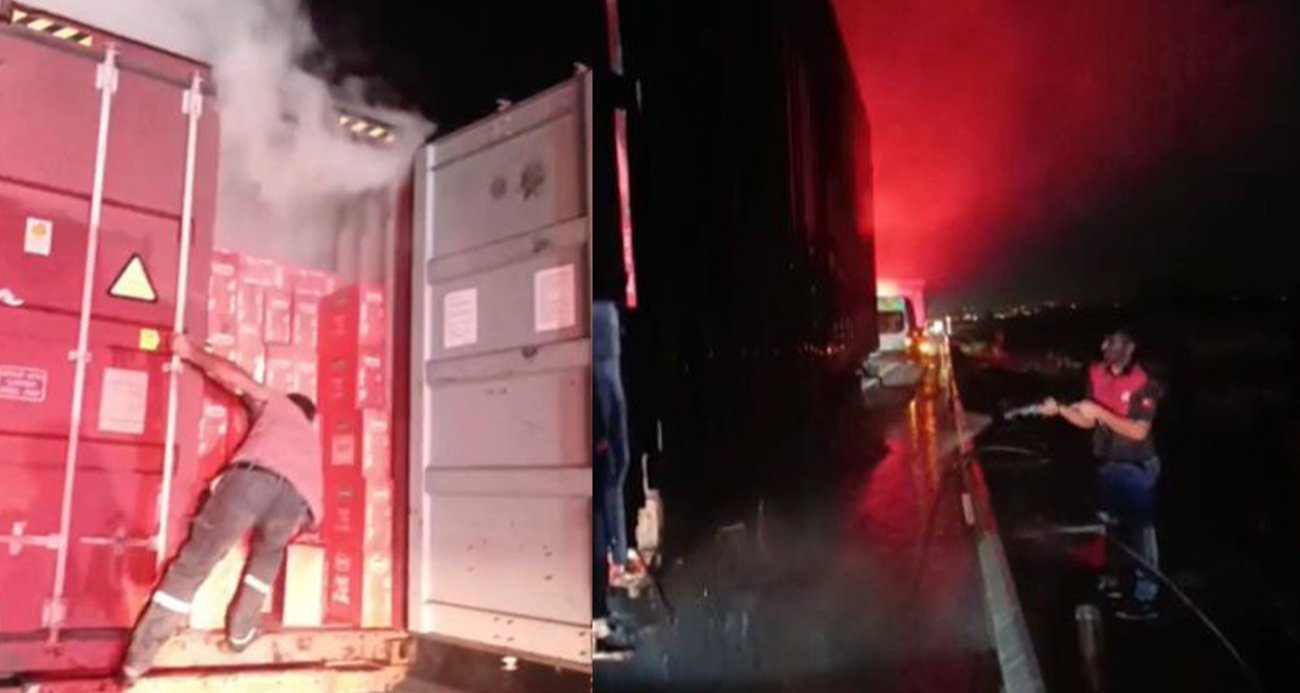 Seyir halindeki tır alev aldı!