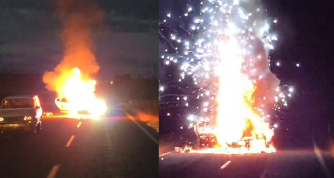 Hilvan’da alev alan otomobil bomba gibi patladı