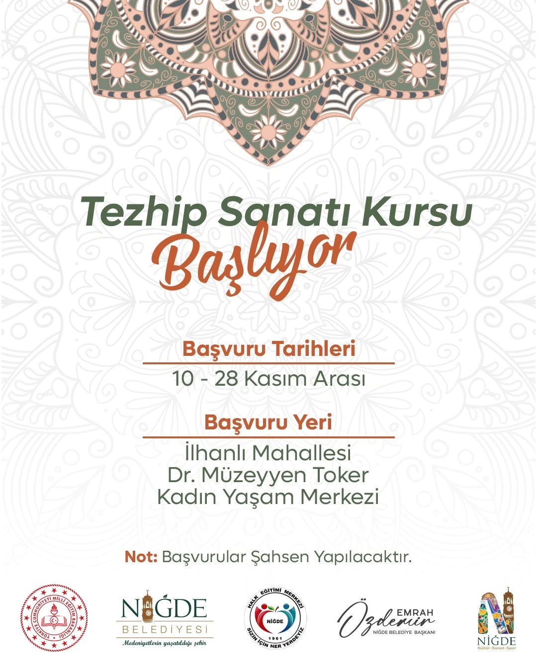 Niğde’de tezhip sanatı kursuna başvurular başladı