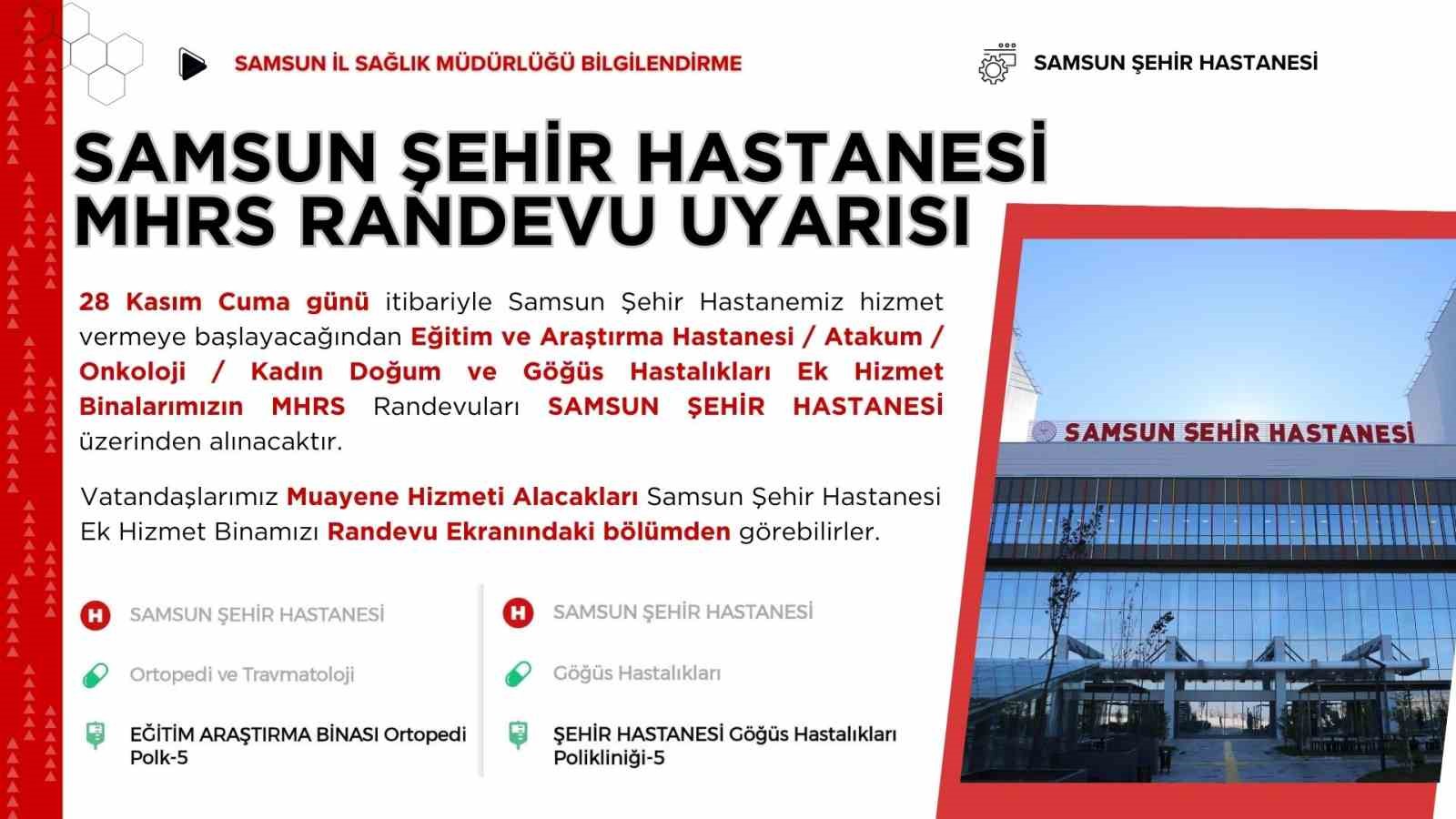 Samsun Şehir Hastanesi’nden ’MHRS randevu’ uyarı