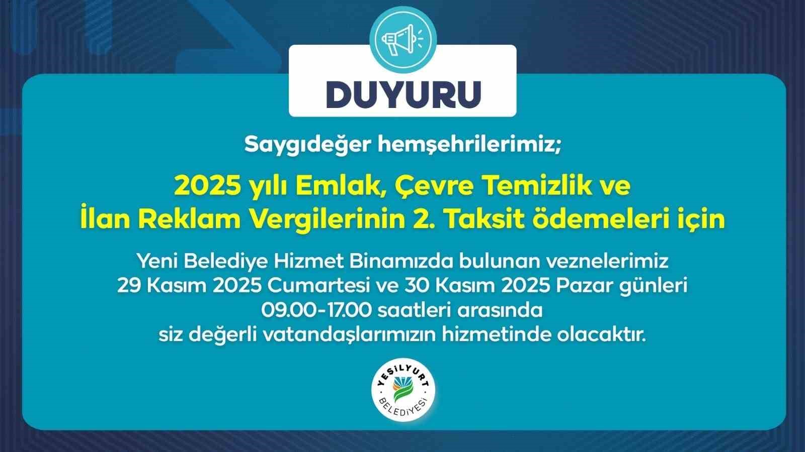 Yeşilyurt Belediye vezneleri, hafta sonu hizmet verecek