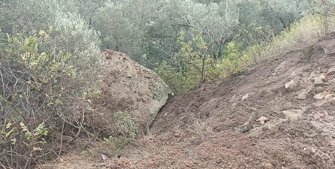 Ayvacık’ta düşen kaya parçası toprak kaymasına sebep oldu