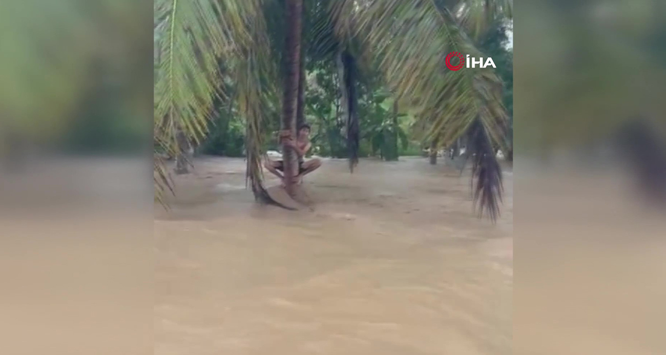 Endonezya’daki sel felaketinde afetzedeler ağaçlara tutunarak kurtarılmayı bekledi