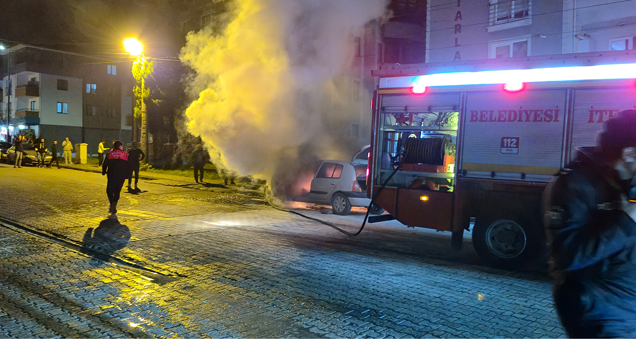 Çalıştırdığı aracı bir anda alev aldı, sürücü son anda kurtuldu