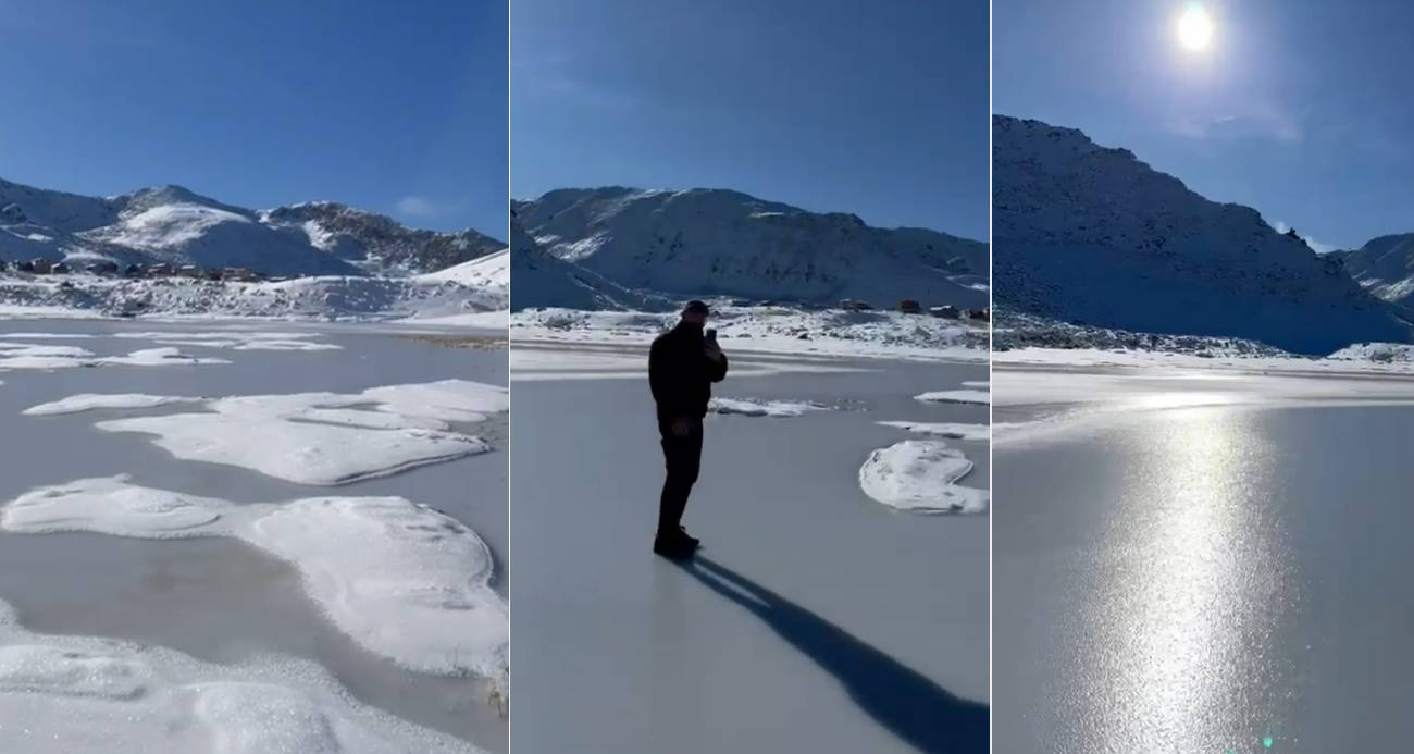 Rize’de yaylada termometreler -13’ü gösterdi, yayladaki ‘Adalı göl’ buz tuttu