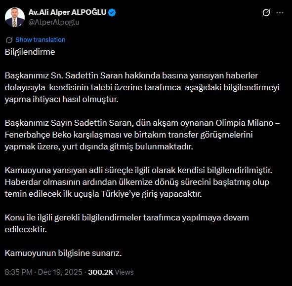 Avukat Ali Alper Alpoğlu’ndan Başkan Saran açıklaması