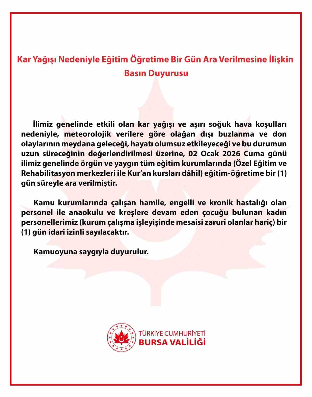 Bursa’da eğitime kar engeli