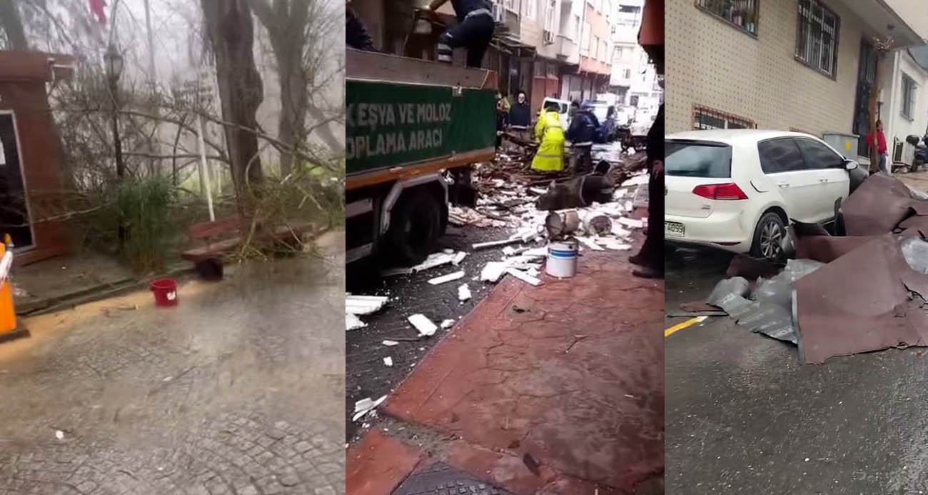 İstanbul’da şiddetli lodos ve yağış etkili oluyor: Çatılar uçtu, araçlar zarar gördü