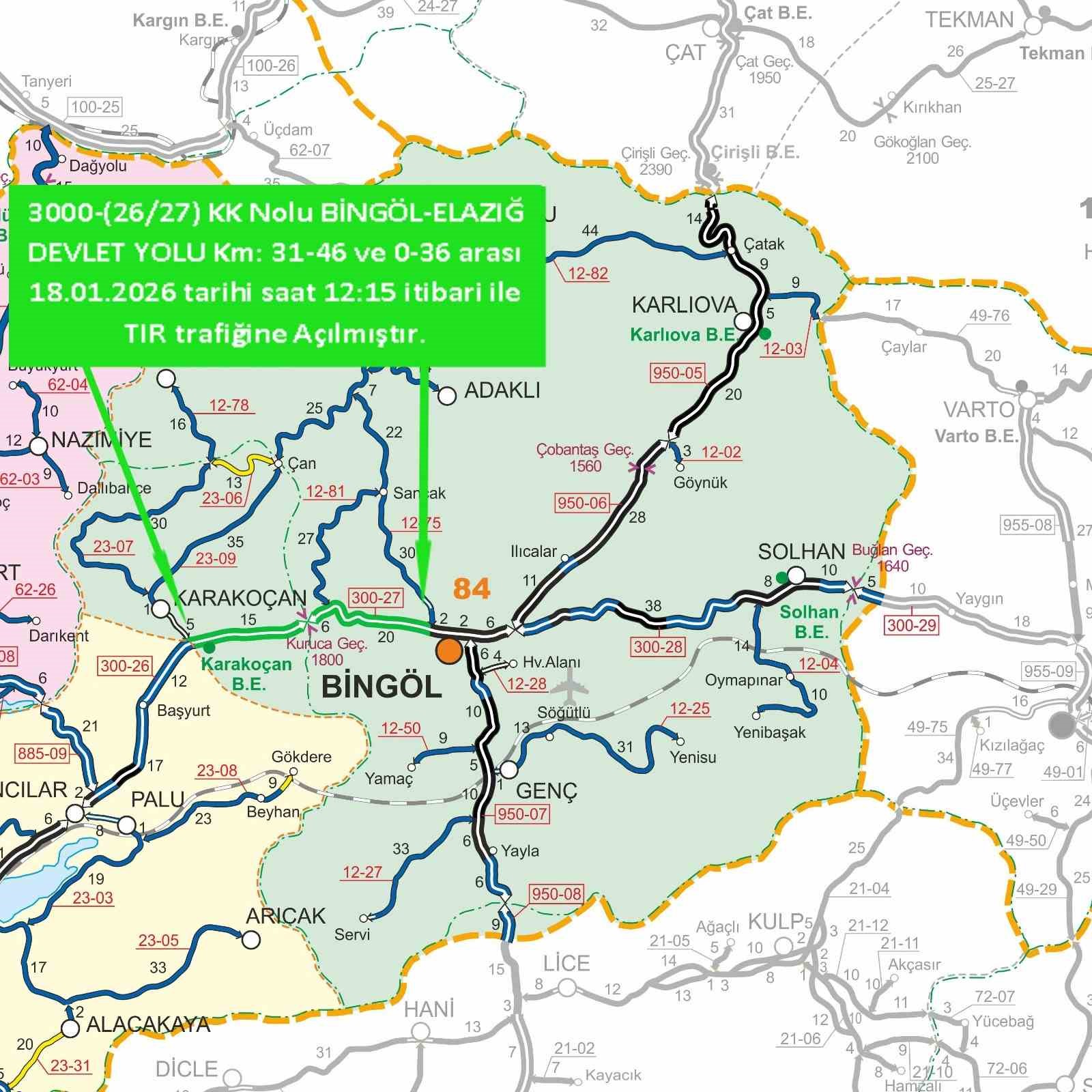 Bingöl’ün çevre illere tır trafiği açıldı