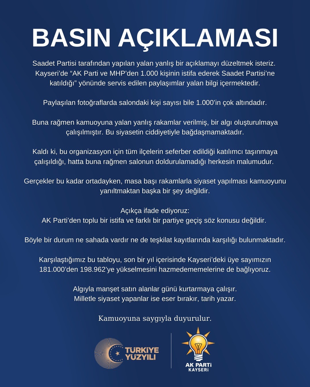 AK Parti Kayseri İl Başkanlığı: 