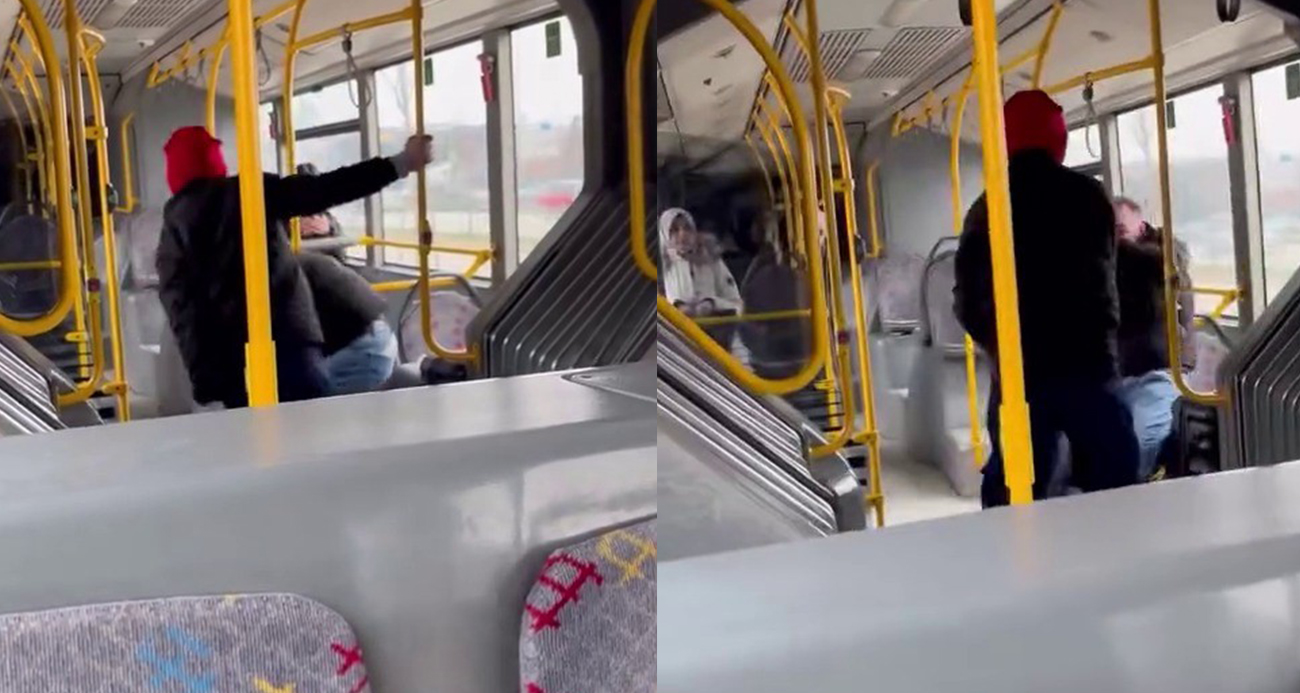 Otobüsün içinde tekme tokat böyle darp etti...
