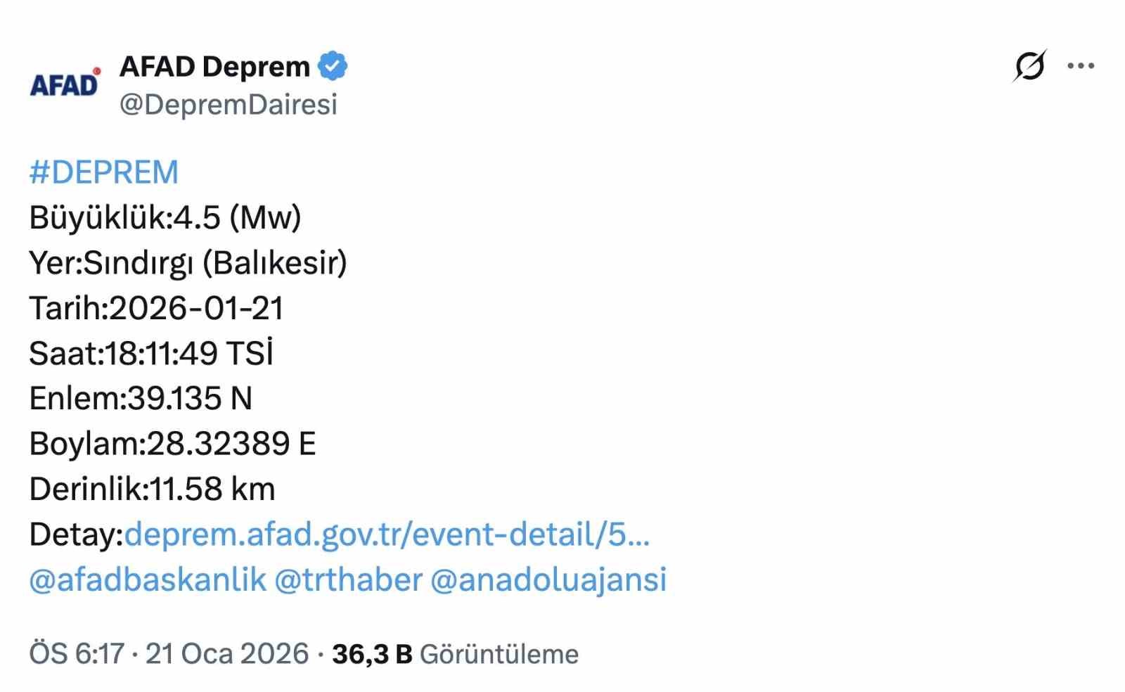 Sındırgı’daki 4.5’lik deprem Bursa’da da hissedildi