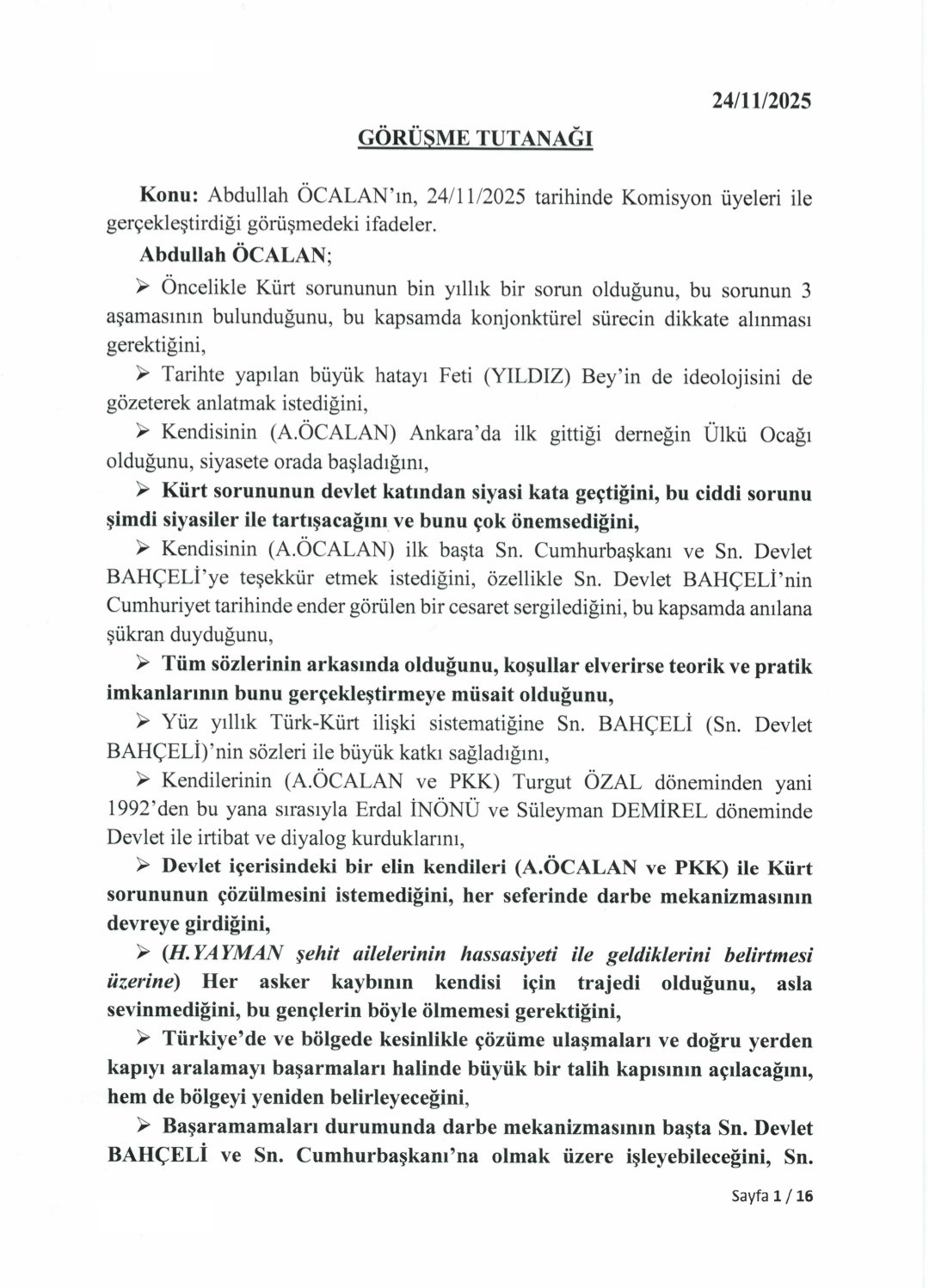 TBMM, İmralı görüşmesinin tutanaklarını yayımlandı