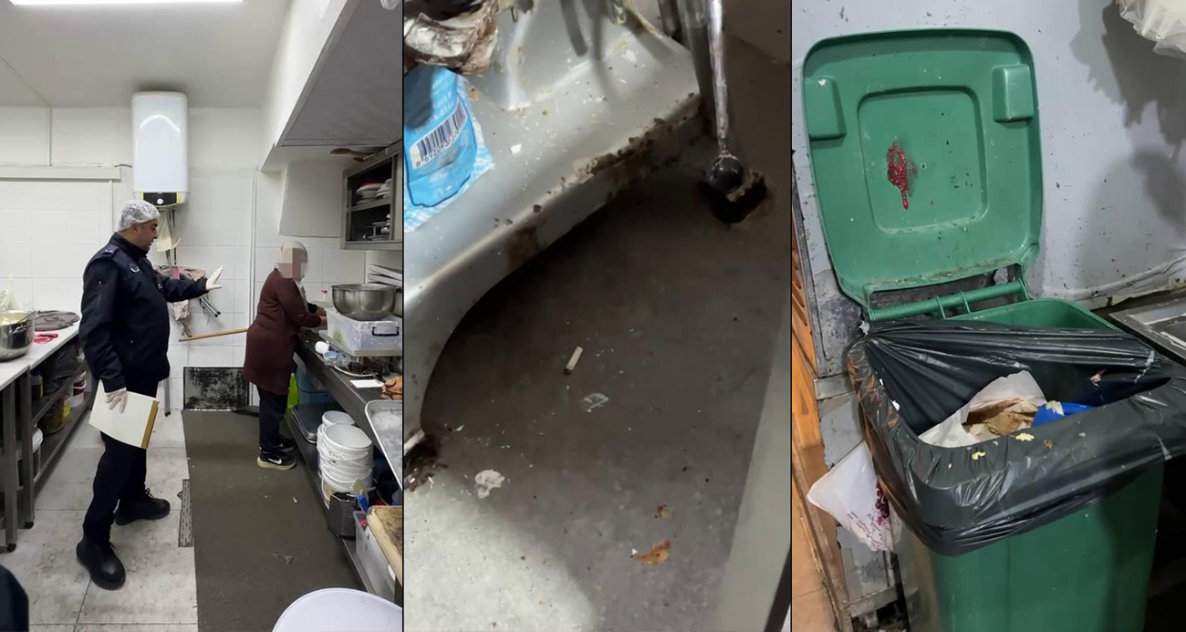 Zabıta denetimi esnasında mutfak tezgahında yıkanan paspas mide bulandırdı