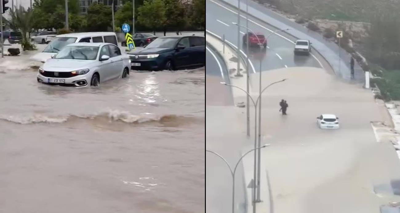 Adana’yı sağanak vurdu: Göle dönen caddelerde araçlar mahsur kaldı